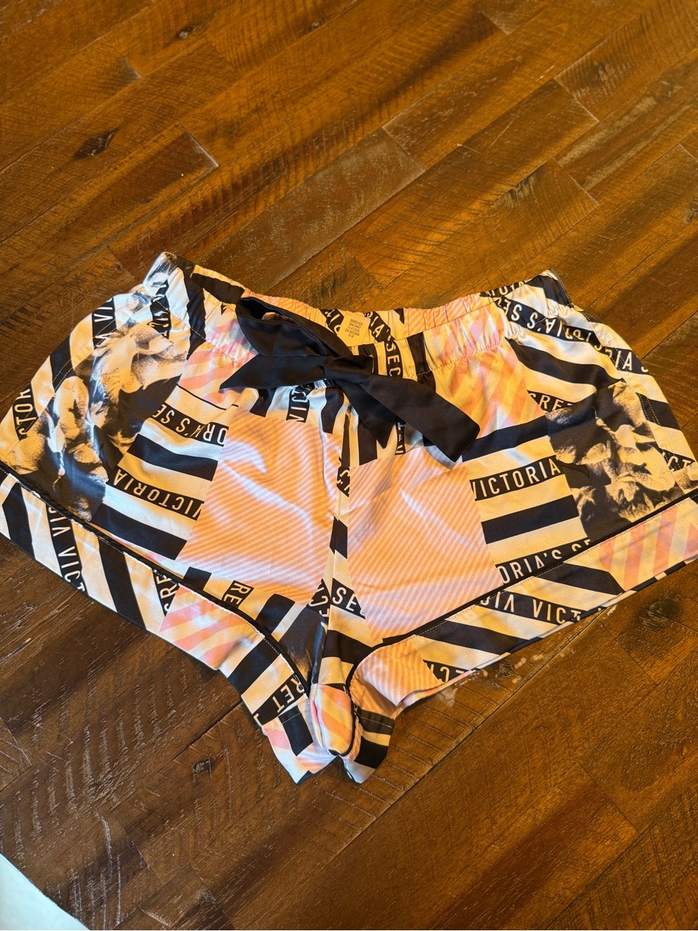 Victoria's Secret Pink and Black Logo Stripe Satin Shorts